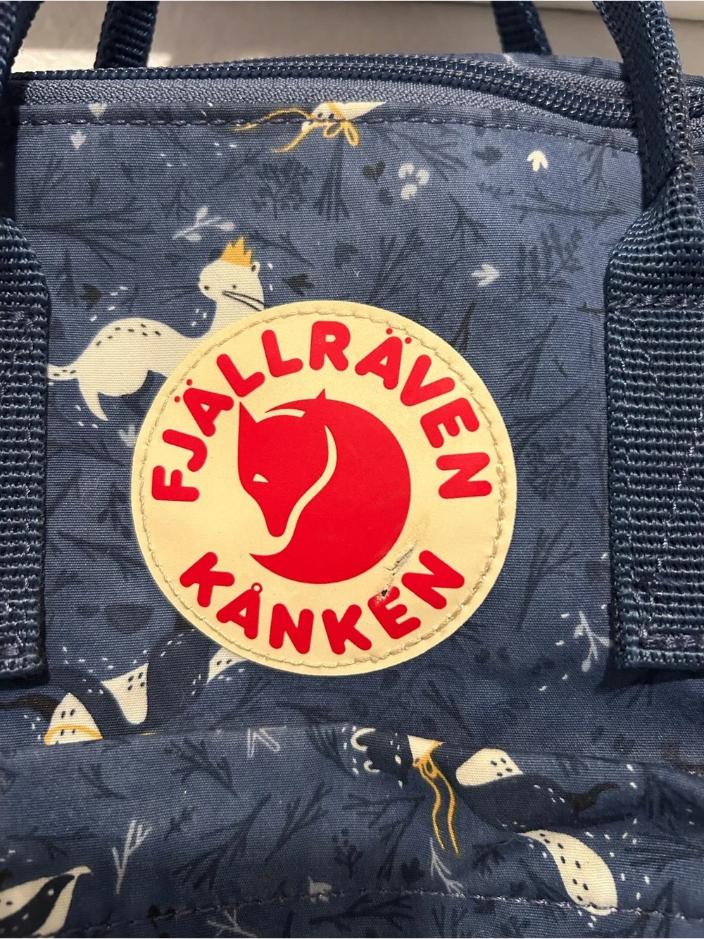 Fjallraven Kanken Kids Mini Backpack in Navy with Bird Print